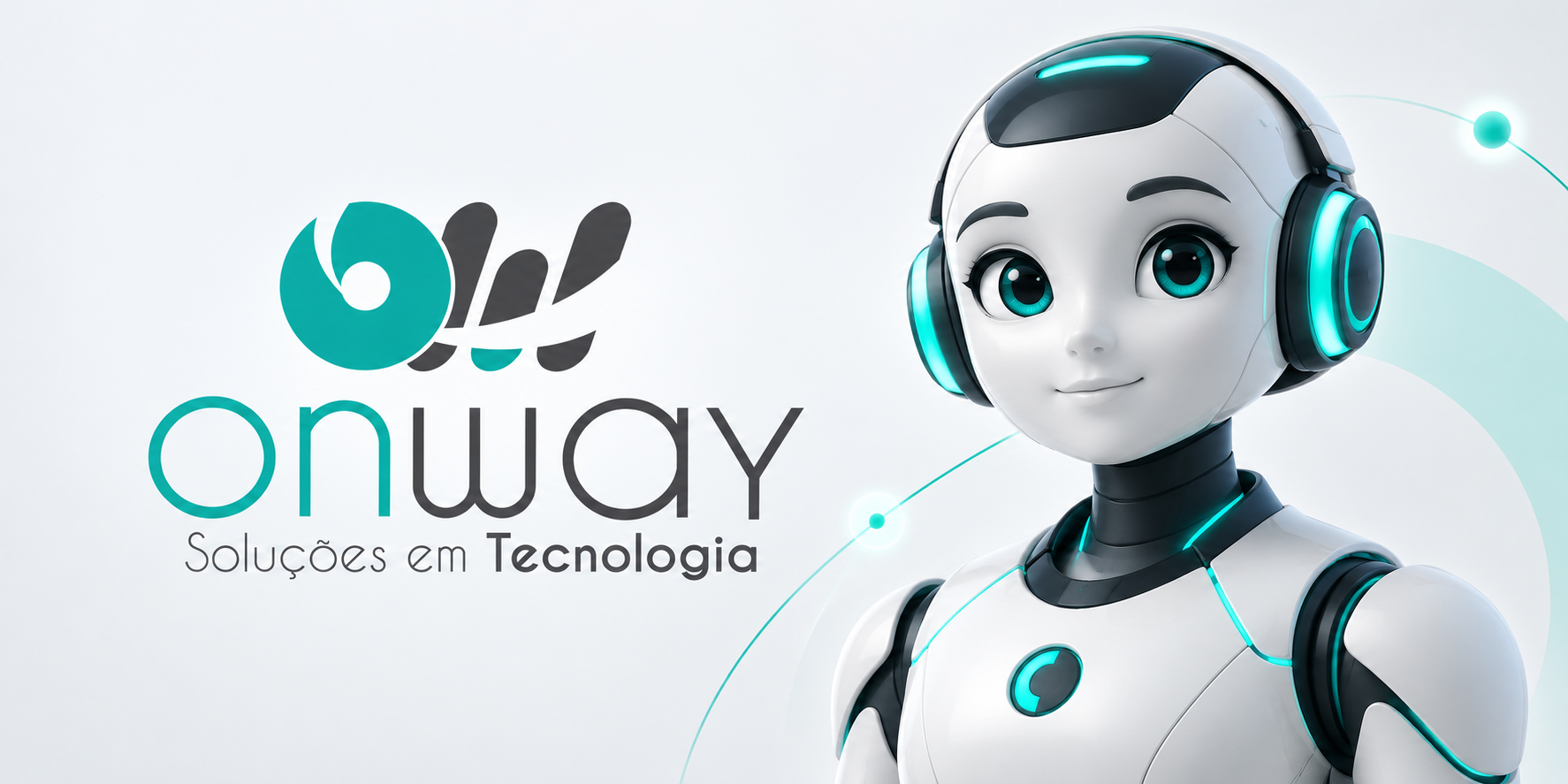 Logo da Onway ao lado de um avatar inteligente de suporte tecnológico.